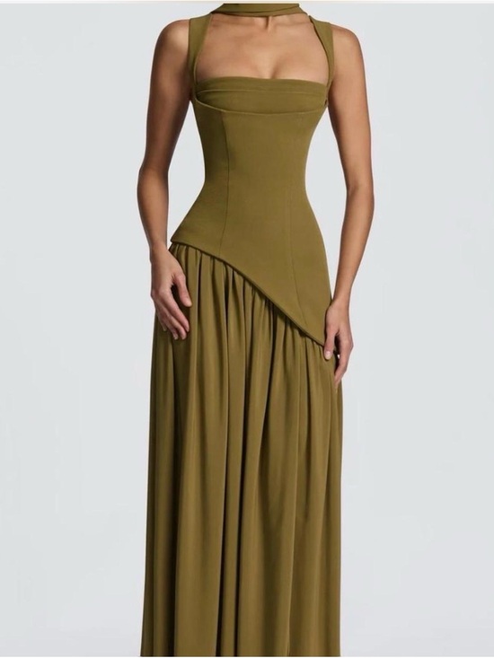 babyboo Dresses & Skirts - Olive Green Maxi Dress with Structured Bodice (firm on price)